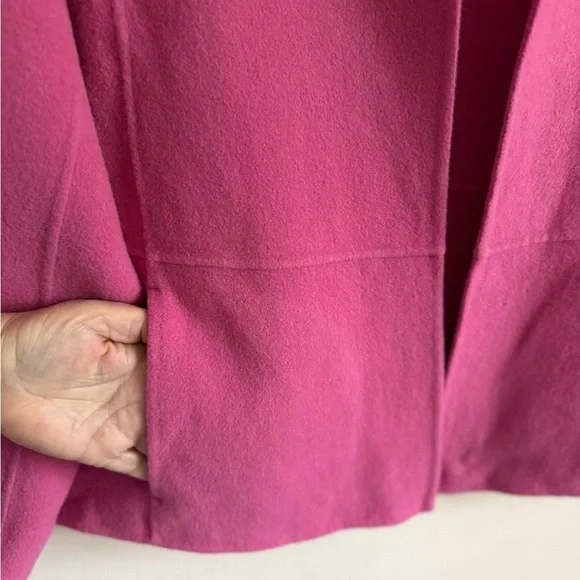 Eileen Fisher Vibrant Pink Open-Front Blazer 3x boiled wool cashmere blend FLAWS - Picture 4 of 9